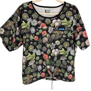 Kavu Black Succulent Floral bungee Tie-Hem Tee